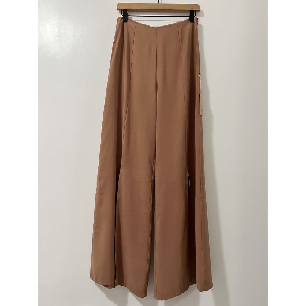 Blu Pepper Womens High Rise Wide Leg Slit Trousers Camel Brown New